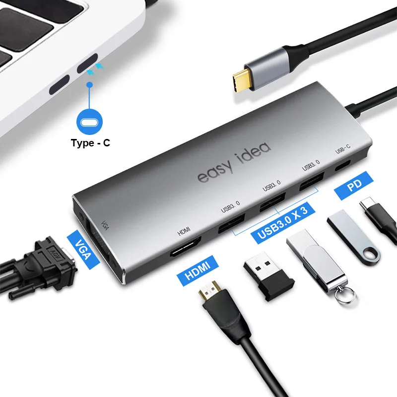 OTG USB концентратор 3 0 C HDMI порта разветвитель Мульти Тип хаб VGA Адаптер док станция