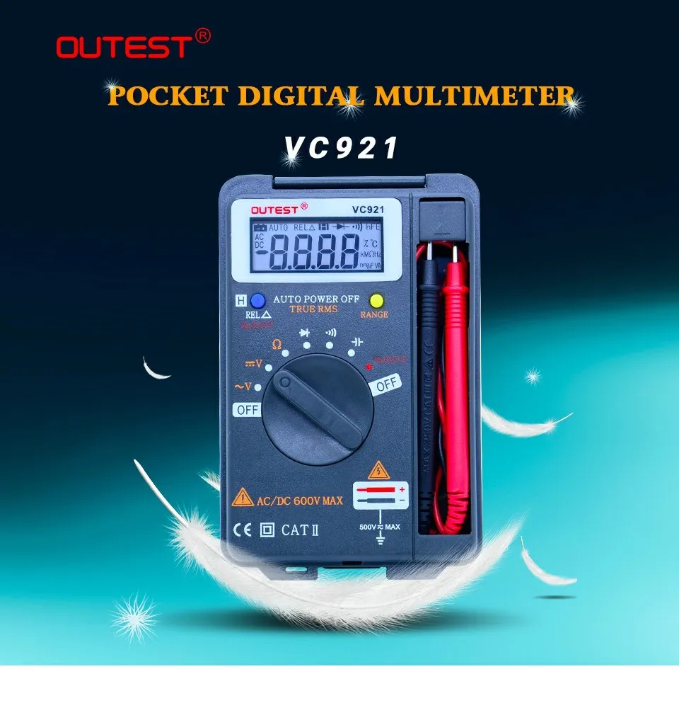 OUTEST VC921 мини цифровой мультиметр True-RMS Автоматический диапазон частоты AC/DC напряжение 4000 отсчетов карманный размер метр