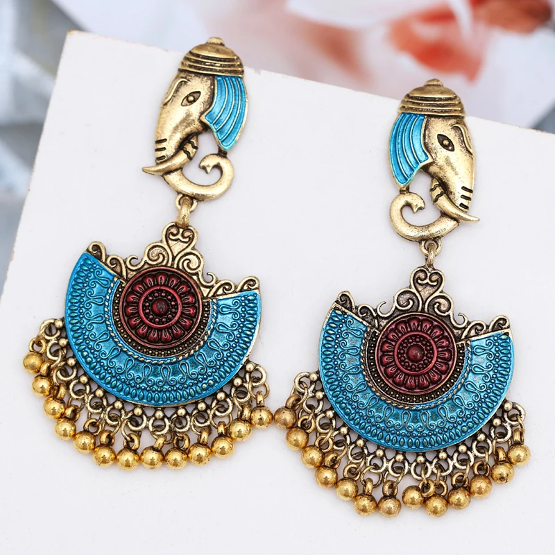 Индийские Jhumka серьги «Слоник» цыганские ювелирные изделия в стиле ретро этнические бусины в античном стиле висячие серьги с кисточками для женщин богемный подарок