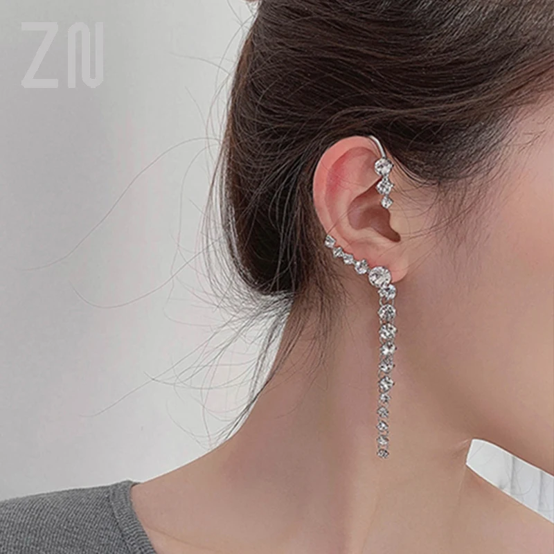 

ZN Fashion 1pc Big Ear Cuff Earrings For Women New Statement Shinning Crystal Hanging Earrings Handmade Party Jewelry Gifts