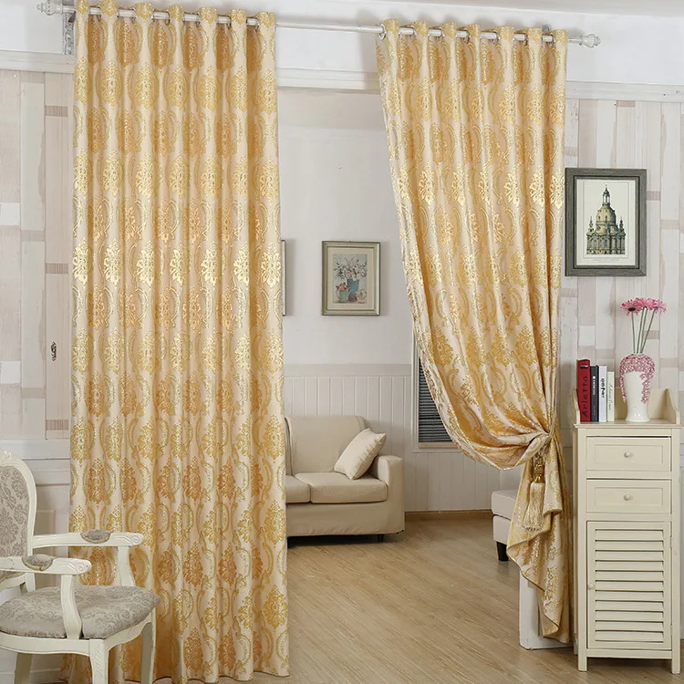 Luxury Gold Jacquard Curtains for Living Room European Goldish Cortinas Bedroom High Shading Elegant Golden Yellow Drapes | Дом и сад