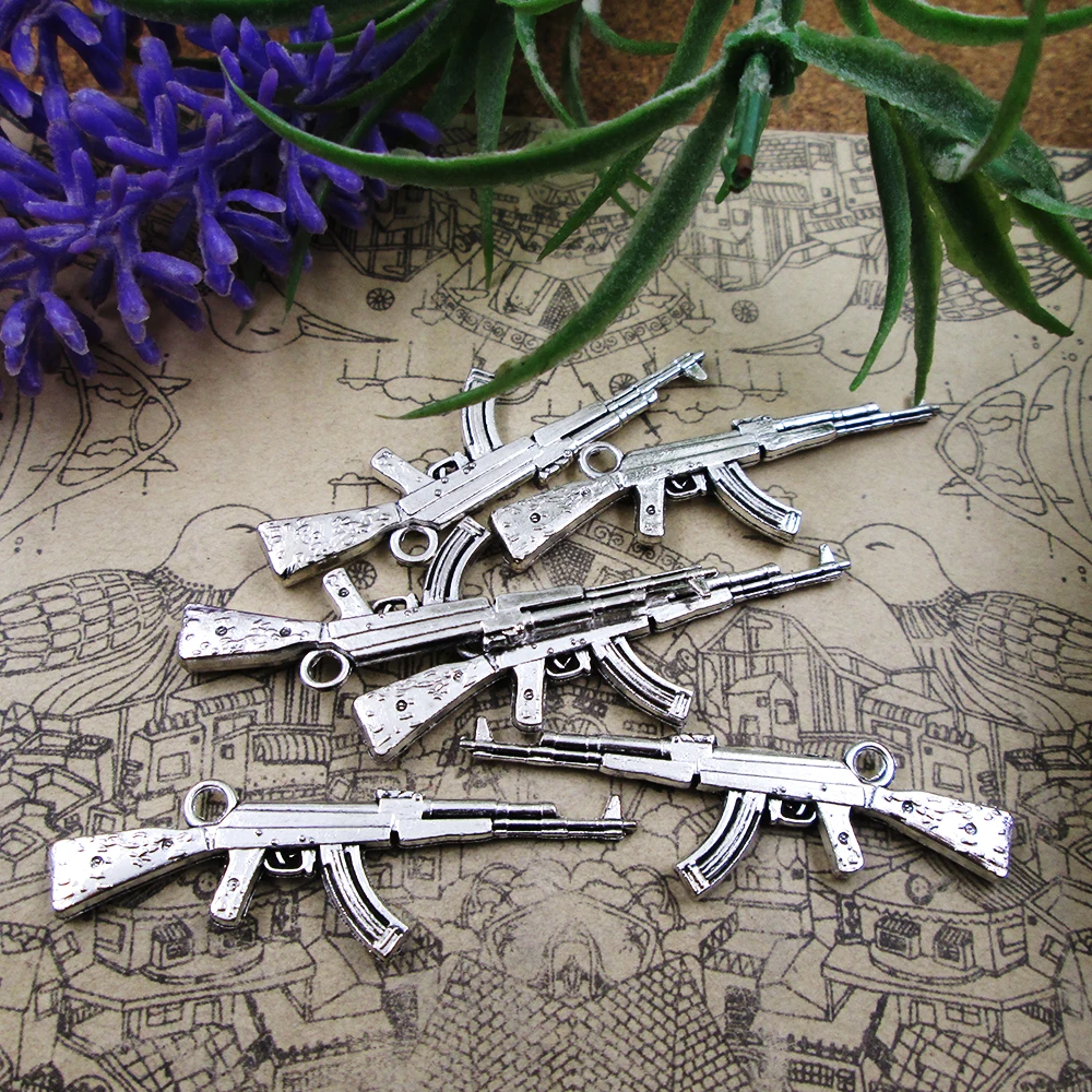 20 шт-1,7x0,6 дюймов (44x15 мм) пистолет Подвески Кулон DIY металлические ювелирные изделия антикварные Подвески серебряного цвета