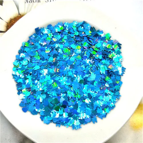Laser lake blue 10g Ультра-тонкая PET блестки 4 мм кролик лазерный блеск 3D блестка для ногтей блестки Eo-Friendly свободные блестки для украшения для ногтей 10 г - Цвет: Laser lake blue 10g