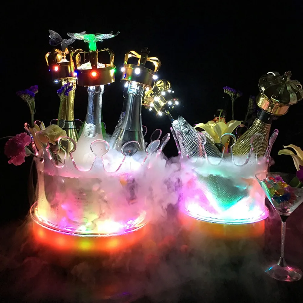 

New Crown Shaped LED Rechargeable Ice Buckets Acrylic Growing UP Beer Wine Bottle Holder Bar Nightclub Whiskey Ice Cooler