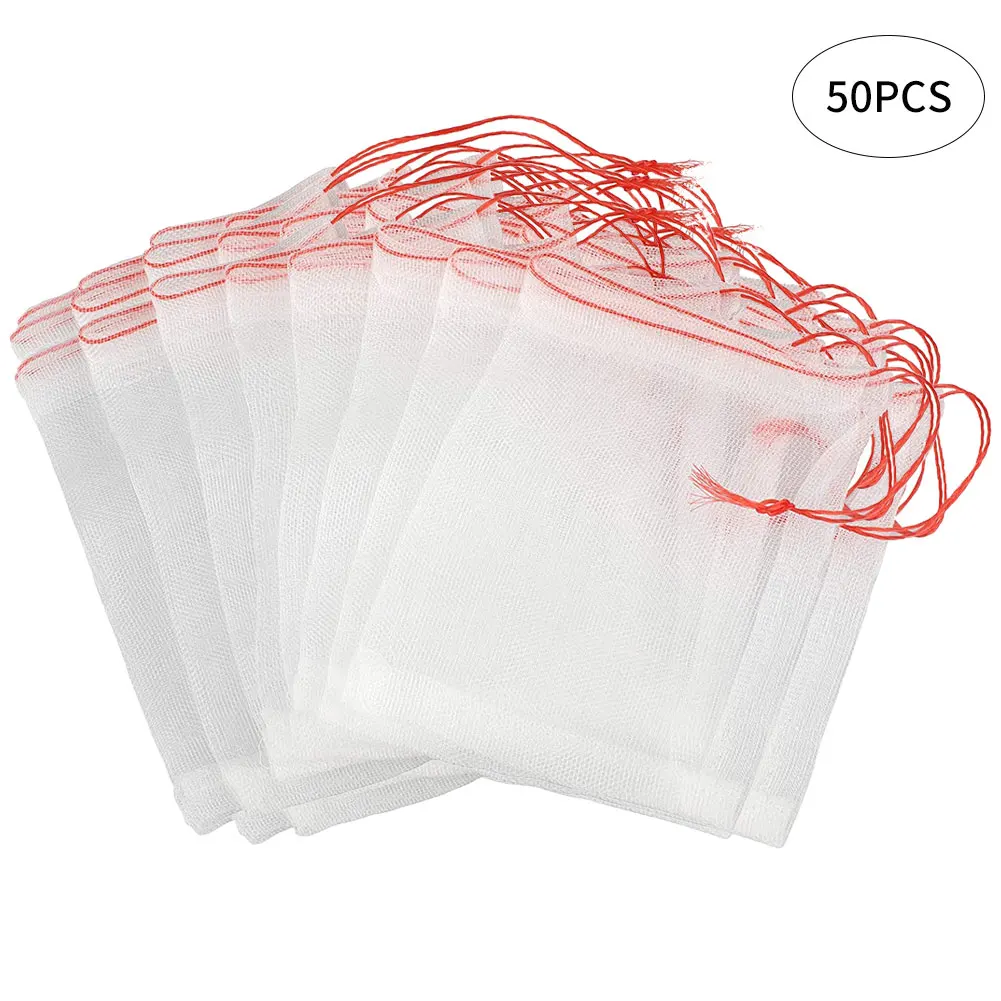 

50PCS Fruit Protect Bag Insect Proof Net Nylon Mesh Bag Bug Barrier Netting With Drawstring For Garden Orchard Plant Fruit