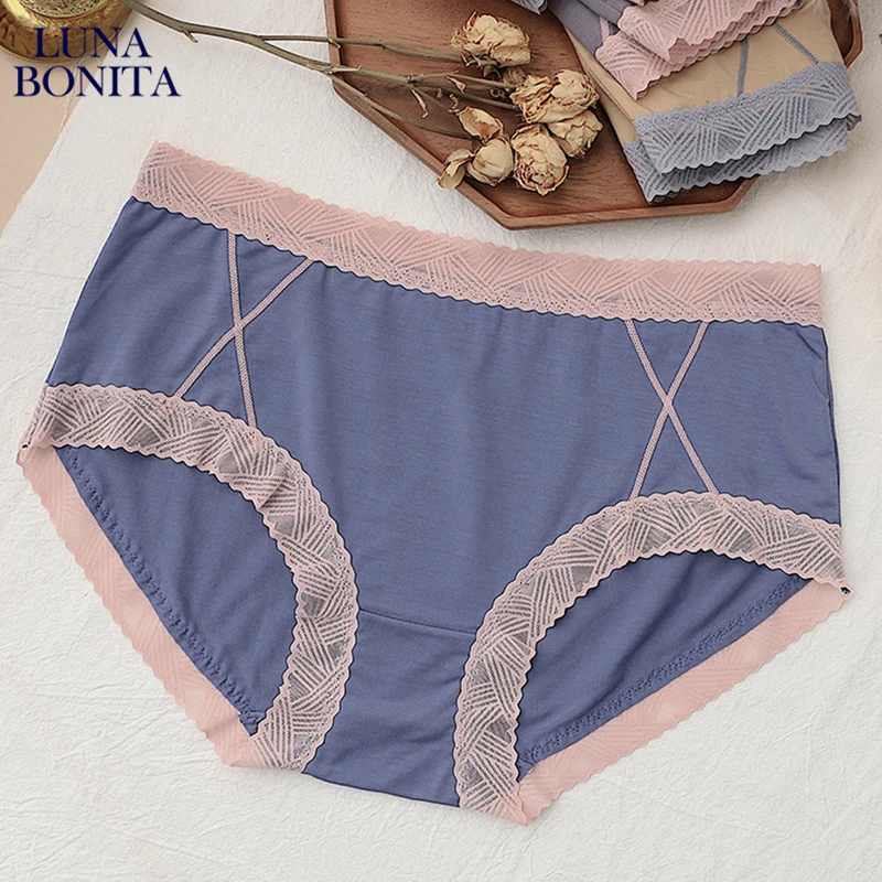 

Plus Size For Women's Sexy Panties Mid Waist Underwear Modal Material Underpants Lace Thin Breathable Comfortable Lingerie