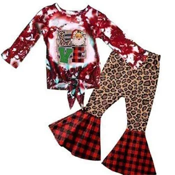 

Autumn boutique set baby girl bell bottoms printed long sleeve Santa Claus Ruffle children's lovely set 20