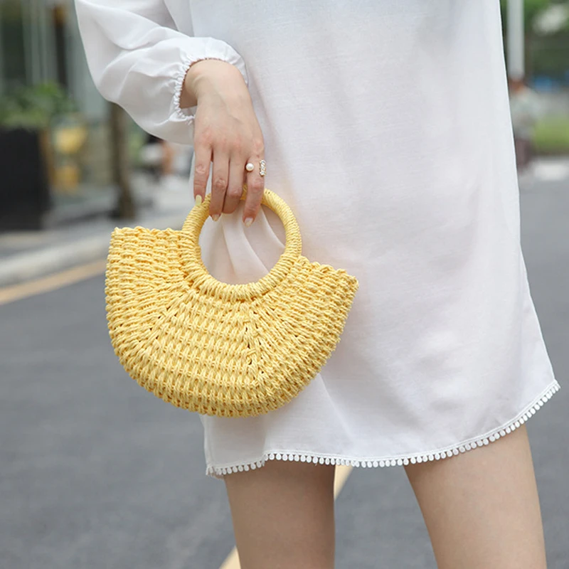 

Casual Candy Color Rattan Women Handbags Wicker Woven Lady Shoulder Crossbody Bags Summer Beach Small Straw Bag Bali Purses 2021