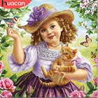 HUACAN Алмазная картина для девочек, полностью квадратная круглая Алмазная вышивка с котом, вышивка крестиком, распродажа, мозаика, портрет, декор для детской комнаты