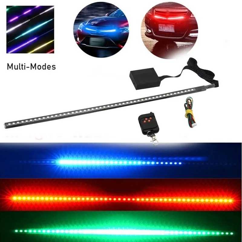 

56 см, 7 цветов, RGB, 147 режимов, стробоскопическая полоса сканера, беспроводной пульт дистанционного управления, супер яркий, 12 В, 5050, 48 светодиодов, сигнальная лампа рыцаря-рейдера