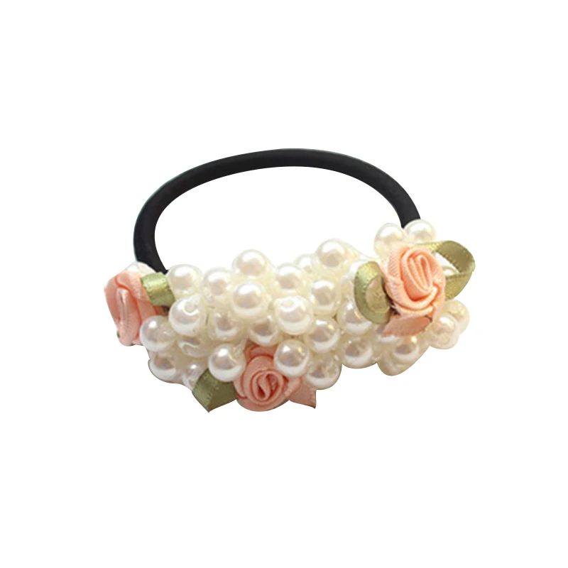 women pearls hair rope ponytail holder scrunchies pearl elastic hair rings exquisite flowers elastic women hair accessories 1 pc free global shipping