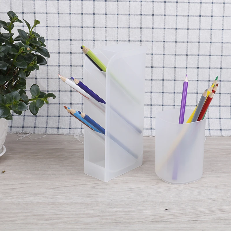 

1PC Desktop Pen Holder Office Storage White Plastic Box Desk Pencil Organizer