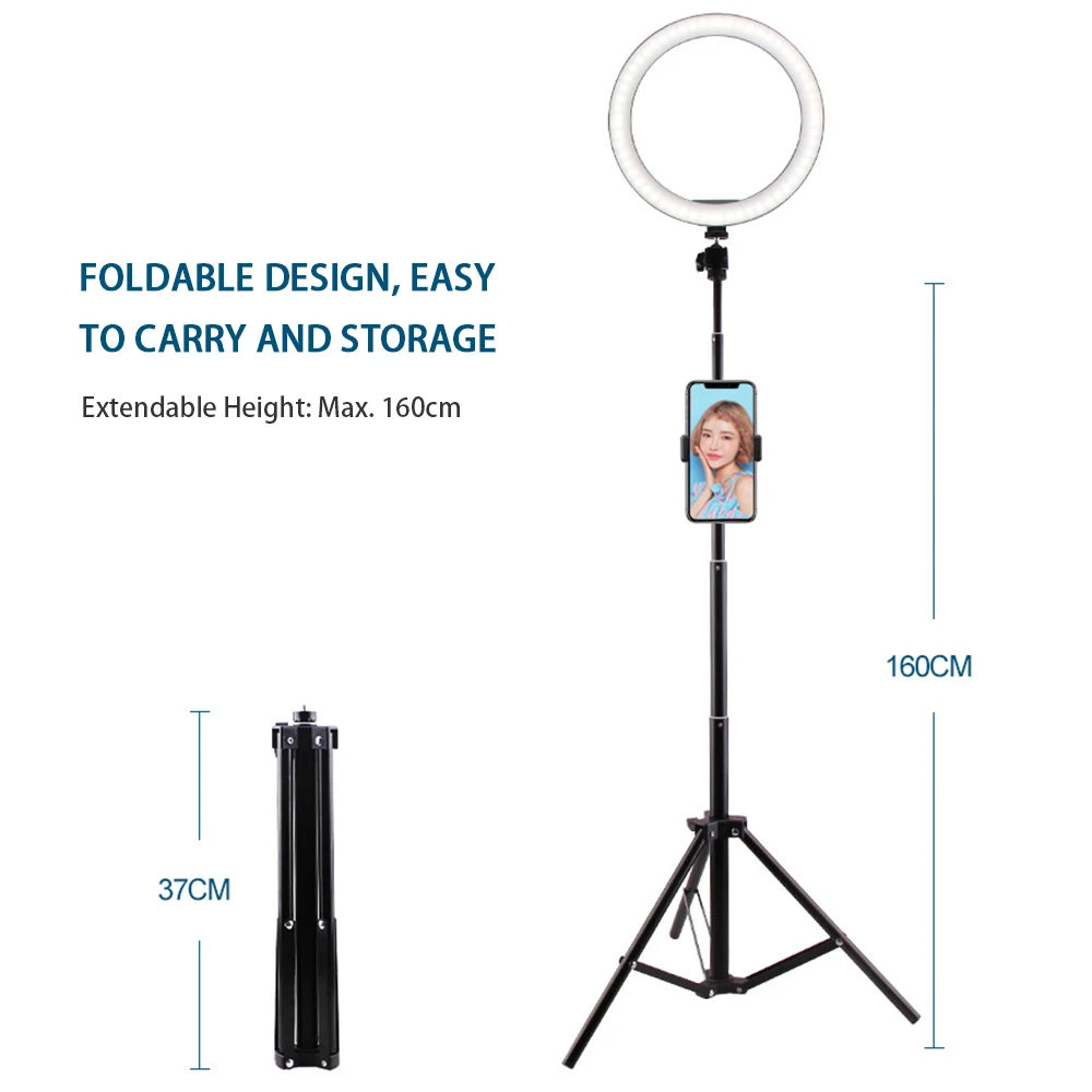 Многофункциональный светодиодный кольцевой светильник 10 дюймов регулируемый
