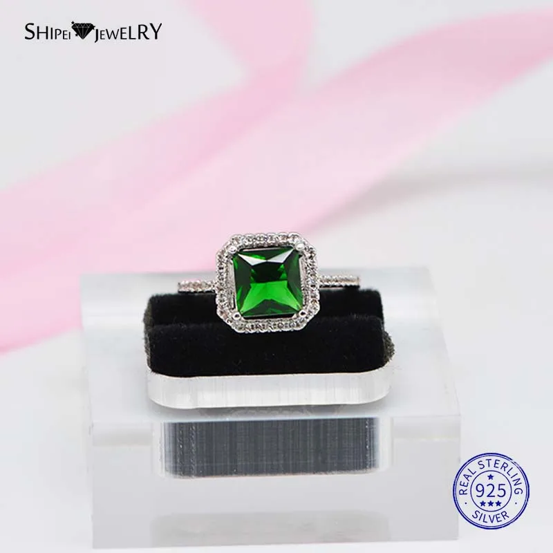 Зеленый ShiPei 925 пробы, серебряное, желтое, розовое, белое, фиолетовое сапфировое, рубин, изумруд, квадратное обручальное кольцо для женщин, подарок на день Святого Валентина - Цвет камня: Зеленый