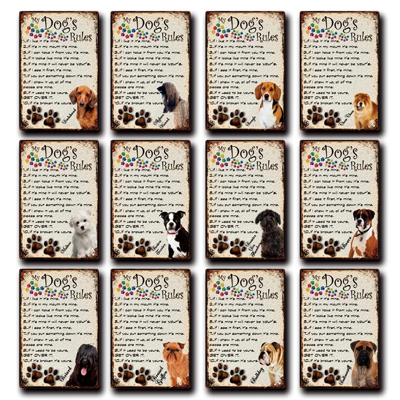 [Kelly66] My Dogs Rules Maltese для бульдога Чихуахуа Pug Boxer металлическая вывеска домашний