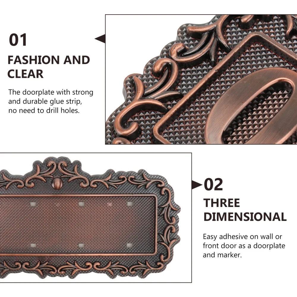 

1 Set of Decorative Number Doorplate Hotel Relif Doorplate 3D Number Sign Bronze