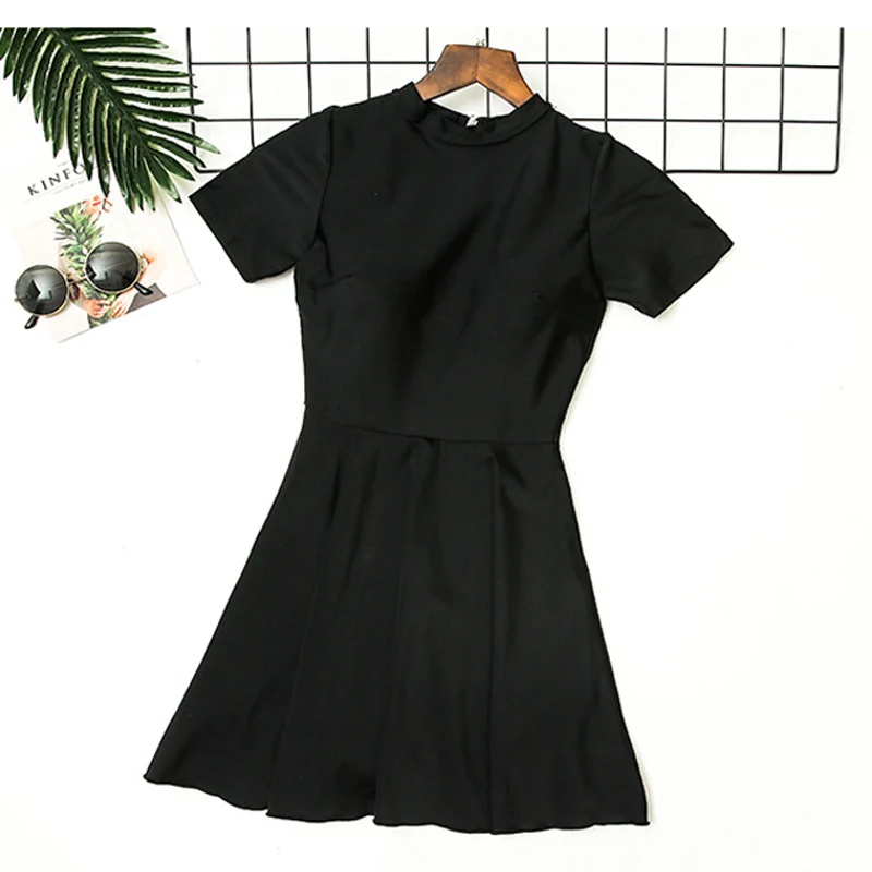 Консервативный купальник женский цельный короткий рукав юбка красный черный