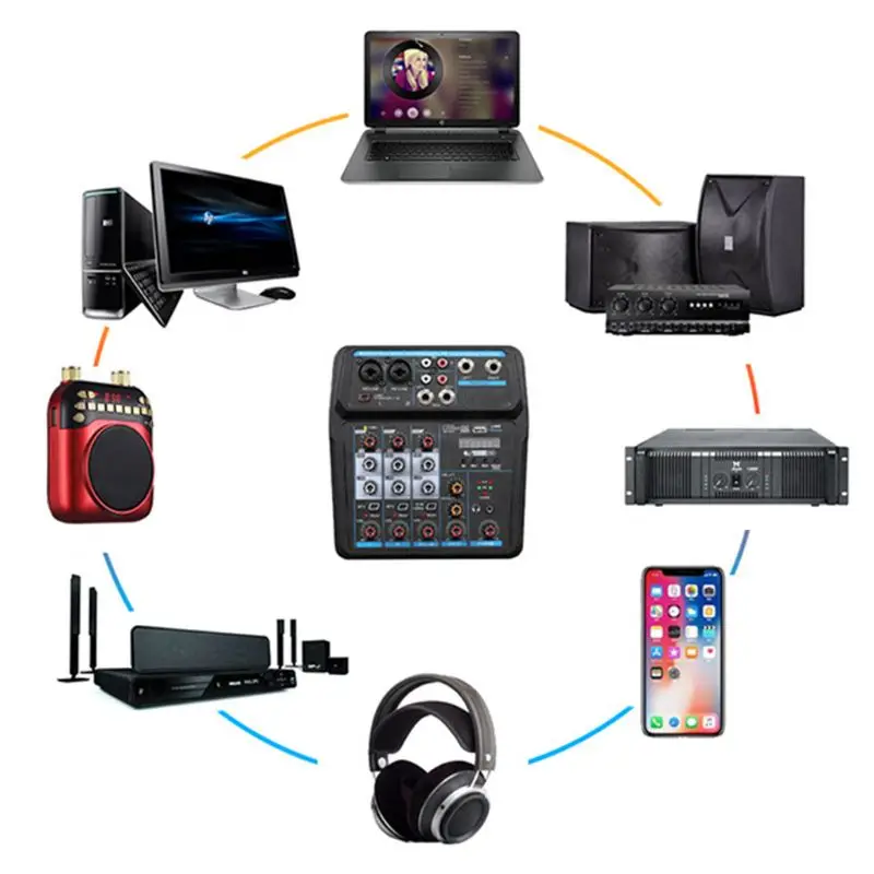 

6Channel Mixer with USB Bluetooth 48V Phantom Power Sound Mixing Console