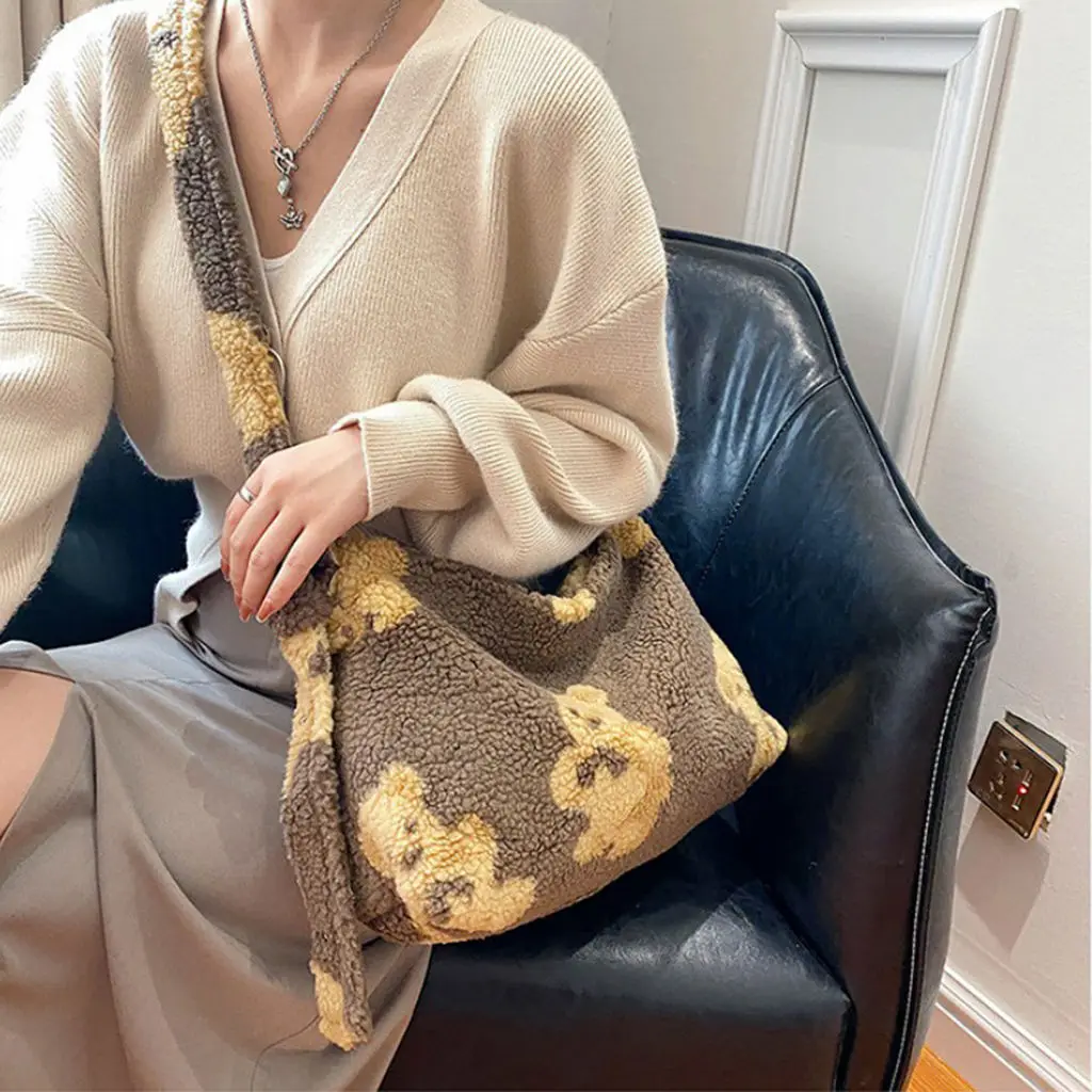 

Модный плюшевый ягненок, шерсть, флис, сумка через плечо, мягкий искусственный мех, сумки через плечо