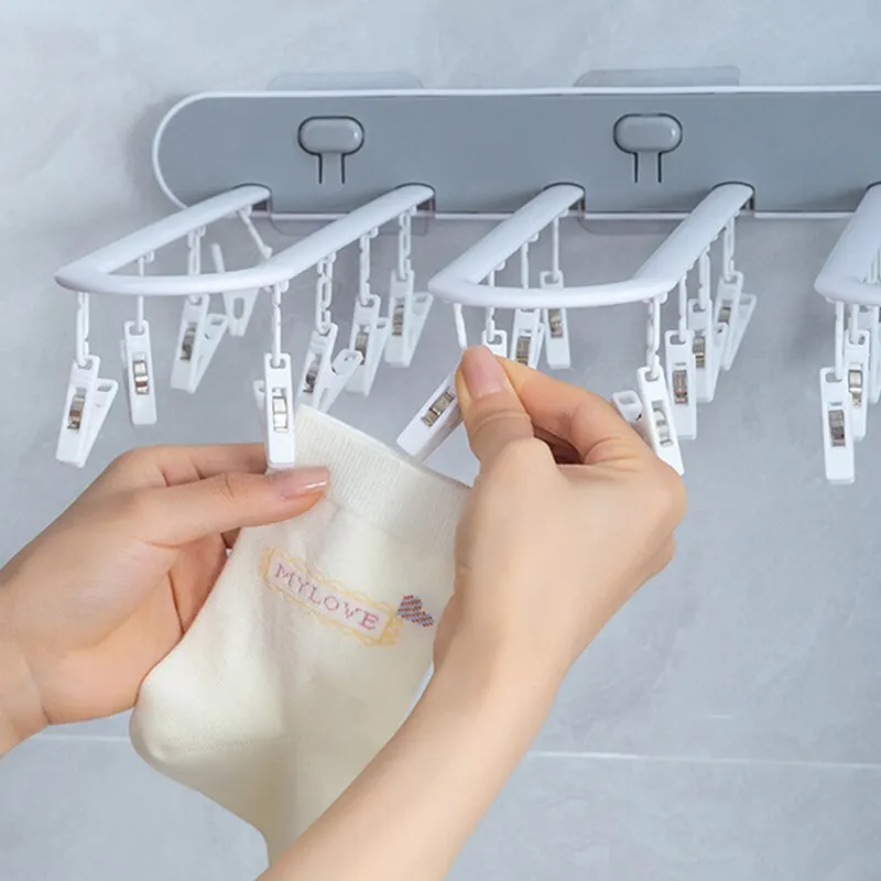 

Wall Mounted Clothes Drying Rack Clip Laundry Drying Rack Folding Towel Sock Underwear Storage Hanger Wardrobe Finishing Clips