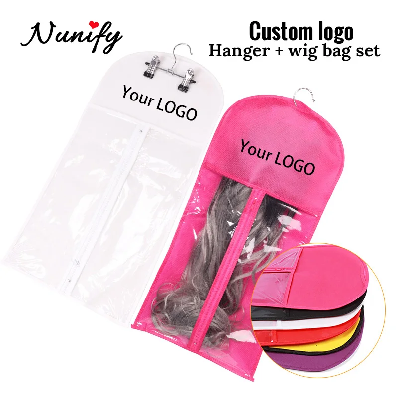 20Sets Custom Logo Wig Storage Bag Holder Case Dust-Proof Hair Extension Wig Bags Organizer Hanger For Hairpiece Human Hair