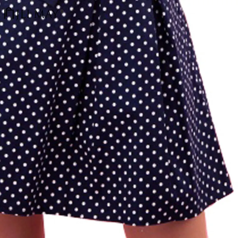

JLI MAY Summer Mini Vintage Skirt Women Sexy Slim Cotton Polka Dot Pattern Pleated Empire A-Line Lace-up Retro Skirts