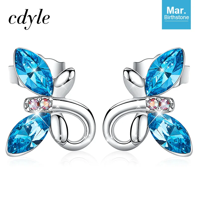 March Cdyle, с изображением милой бабочки Стад Серьги, украшенные кристаллами от Сваровски, серьги, ювелирные изделия Kolczyki; искусственная кожа; Прямая(дропшиппинг); Damskie 925 иглы - Окраска металла: March
