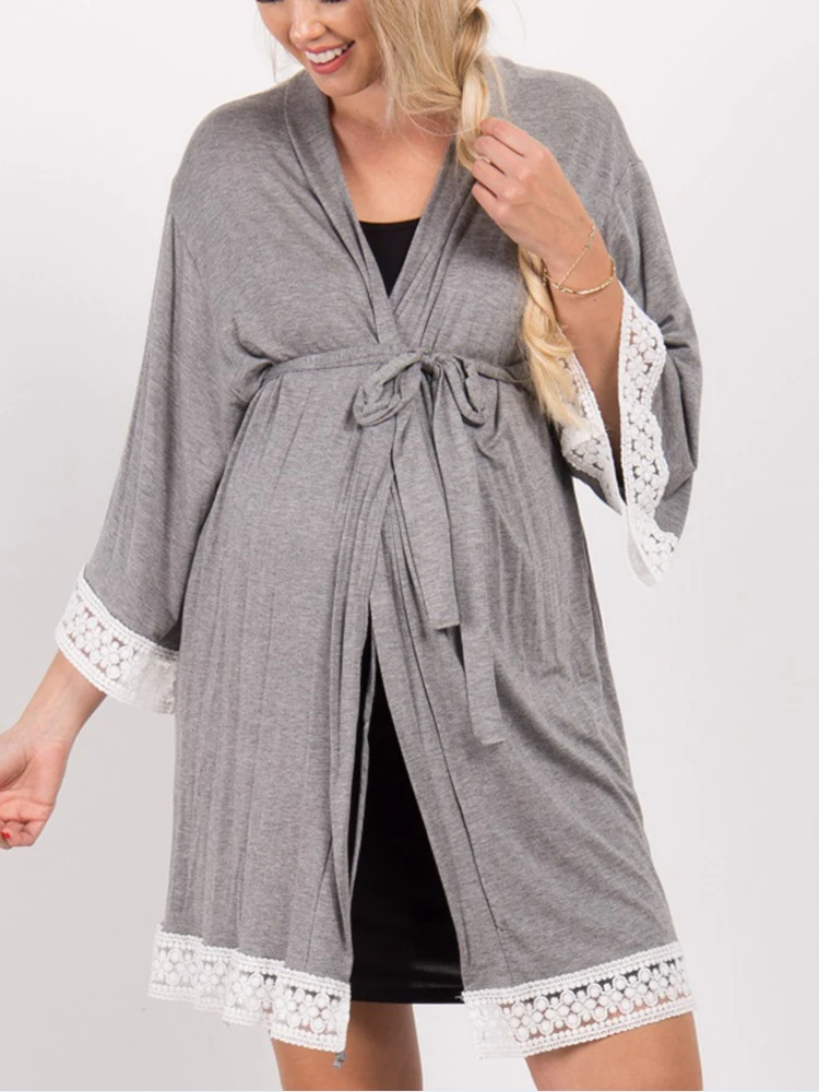 Пижама для беременных женщин однотонное платье кружевной кардиган с рукавом три