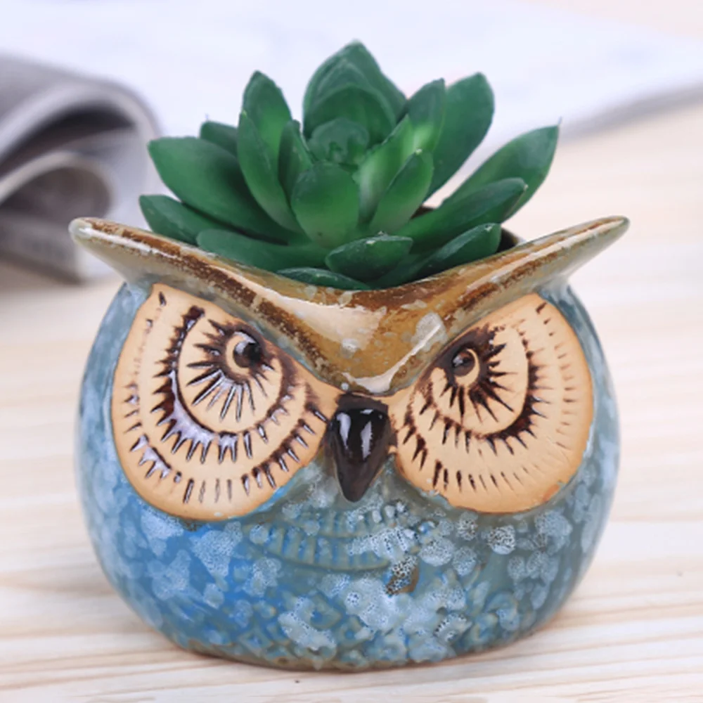 

6pcs Mini Flowerpots Lovely Owl Shaped Ceramic Succulent Plants Pot for Garden Home (Green White Red Blue Yellow Brown)