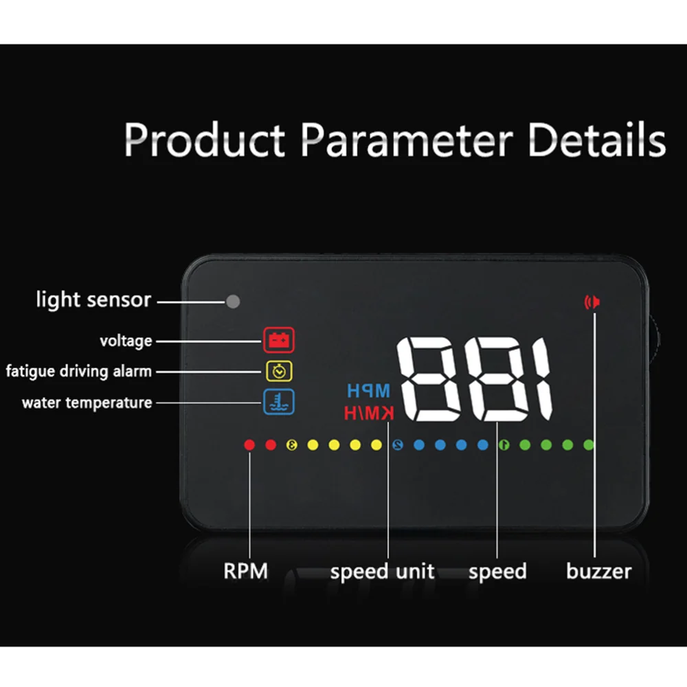 

Head Display Car HUD Speedmeter Over Reminder Fatigue Driving Warnning Windshield Project (Black)
