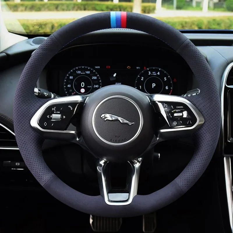 

For JAGUAR XJ XEL F-PACE XFL E-PACE XF Luxury Suede Leather Hand Sewn Car Steering Wheel Cover Customize Skidproof Accessories