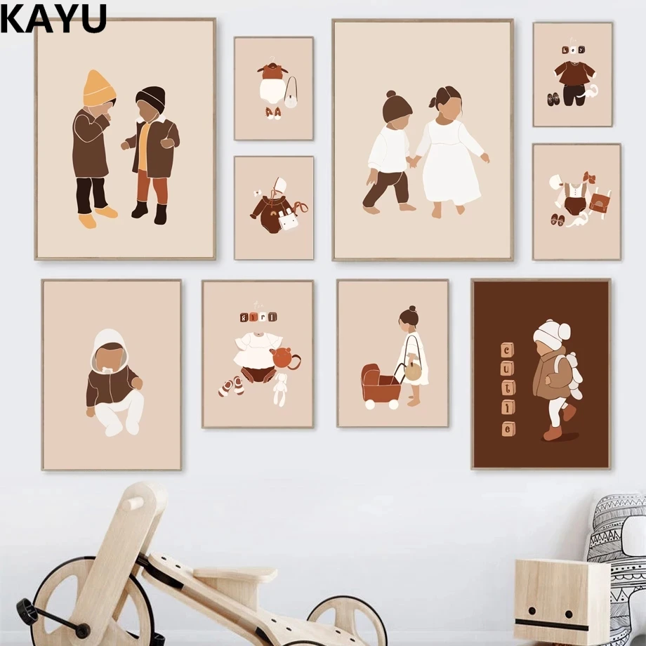 

Cute Baby Girl Boy Clothes Boho Wall Art Canvas Painting Nordic Posters And Prints Wall Pictures Kids Room Bedroom Nursery Decor