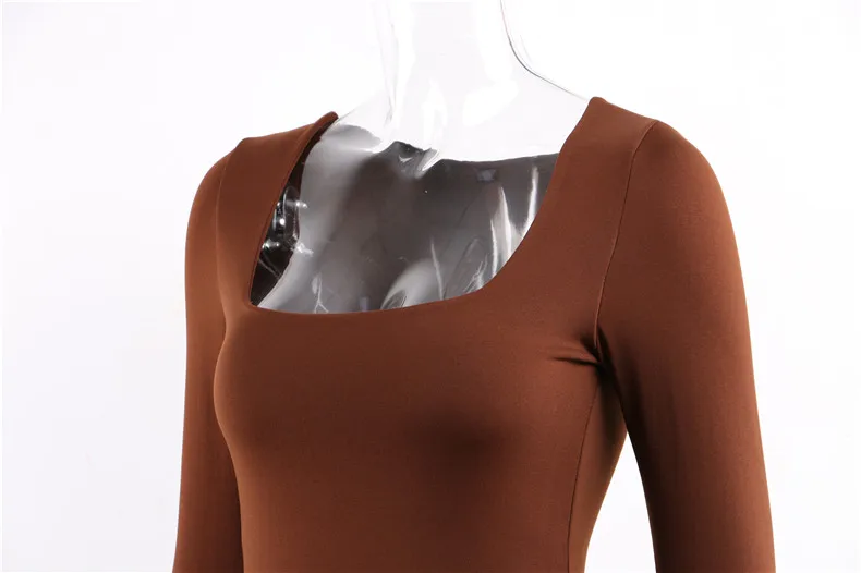 Forefair Long Sleeve Sexy Bodycon Dress Women Club Autumn Basic Solid Square Neck White Red Black Woman Mini Dress Winter