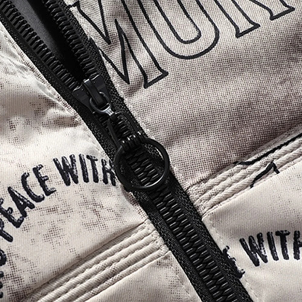 Covrlge Autumn Winter Sports Camouflage Cotton Coat Men's Letter Color-blocking Parka Plus Velvet Zipper Hooded Coat Male MWM122