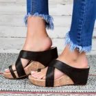 Женские босоножки на танкетке, винтажные кожаные сандалии с открытым носком, на нескользящей подошве, повседневная обувь в стиле ретро, 2021 # T2Q