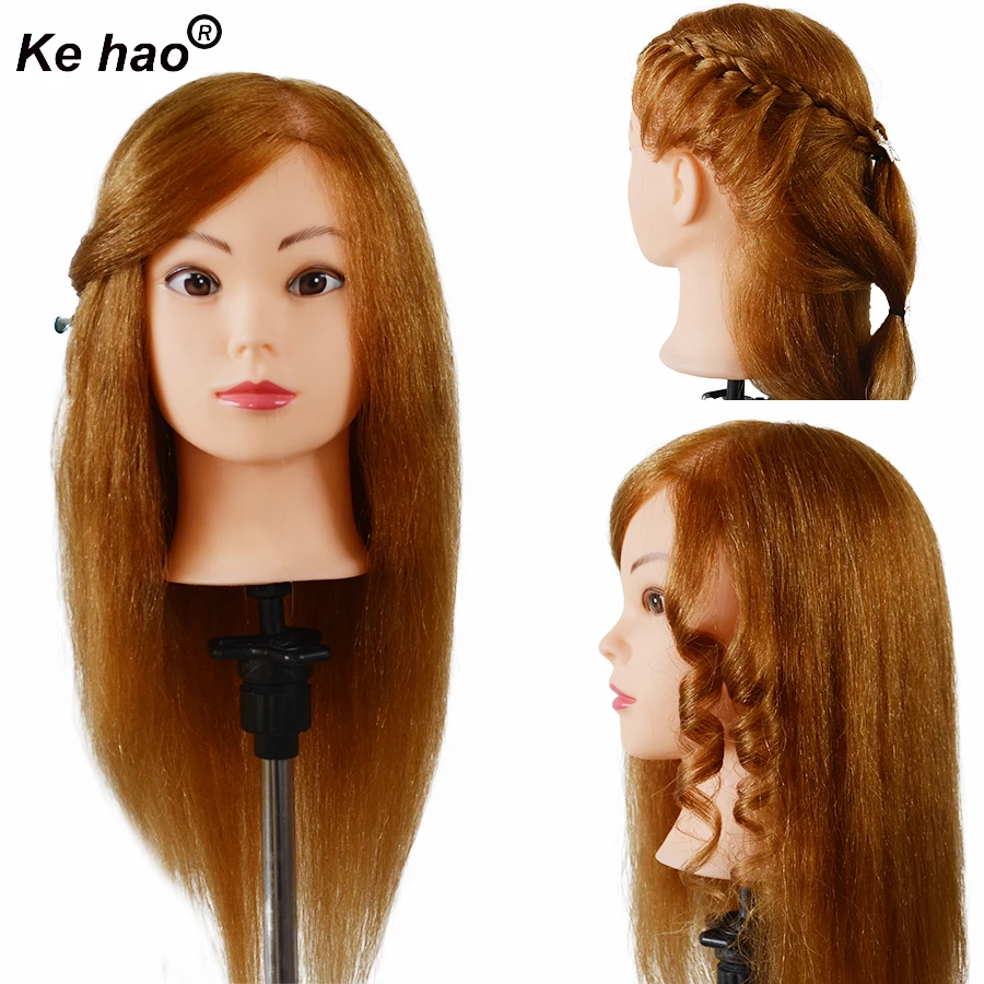 Head For Hairstyles 100% Real Hair Gold Color 18inch Long Training  Head Kit Used For Color Curl  Hot Tong  Hairstyle Practice