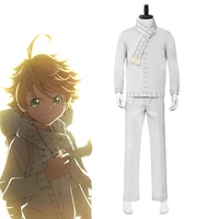 anime the promised neverland cosplay costume emma norman ray adult white student uniform top pants anime cosplay wig scarf set