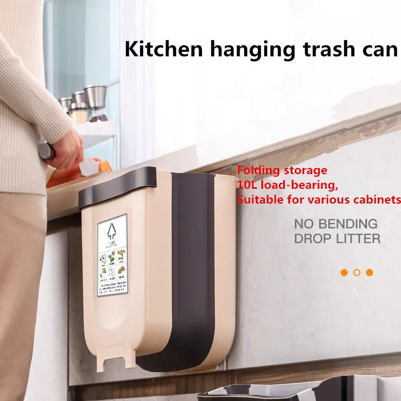 

Кухонная мусорная корзина подвесного типа, складная Бытовая Дверь шкафа, настенная подвесная корзина для хранения, мусорная корзина, кухон...