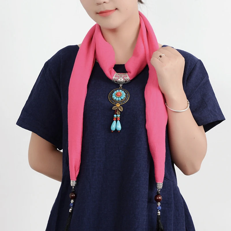 

Осенне-зимний этнический шарф, однотонная большая шаль с бахромой, толстый и длинный теплый шарф из хлопка и льна, ожерелье