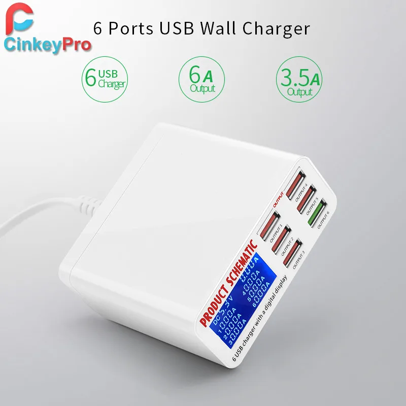CinkeyPro LED дисплей 6 портов USB зарядное устройство для Samsung iPhone iPad Быстрая зарядка