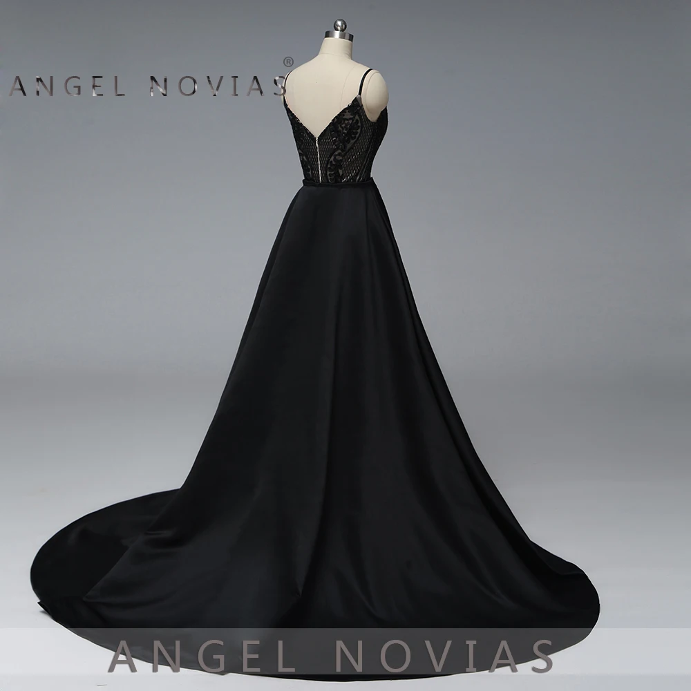 Женское длинное вечернее платье ANGEL NOVIAS черное элегантное в стиле Саудовской