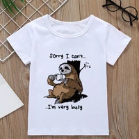 childrens t shirt cute funny girl tshirt sloth kawaii shirt kids aesthetic design animal t shirt boys crew neck white baby top