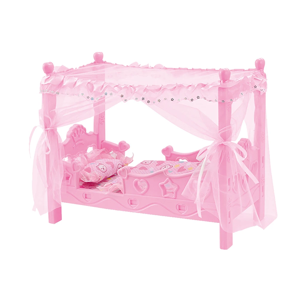 

Miniature Plastic Bed Nursery Furniture Toys For Mellchan Baby Dolls Pink