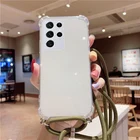 Роскошный силиконовый чехол со шнурком для Samsung Galaxy S22 S21 S20 FE S10 Note 20 10 9 Lite Plus, Ультратонкий чехол с ожерельем и ремешком