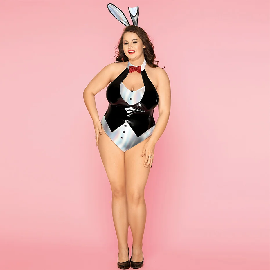 JSY Plus Size Sexy Women's Bodysuit Lingerie Bunny Girl Uniform Cosplay Hot Erotic Latex Catsuit Apparel Sex Role Play Costumes