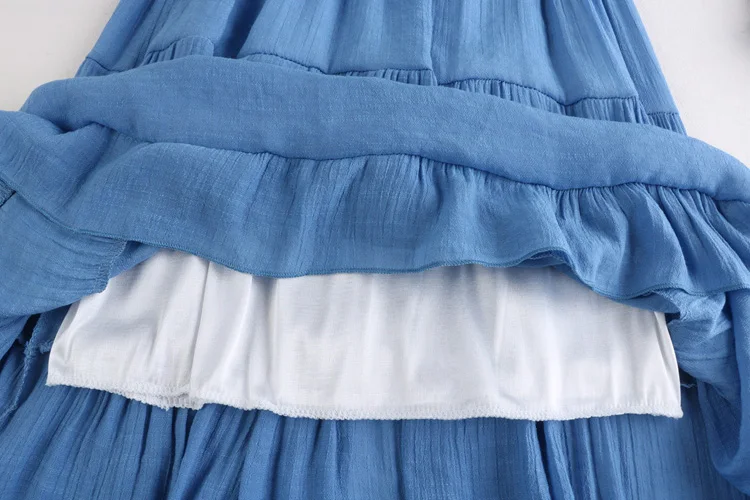 

New Autumn 2020 Long Skirt Plus Size Ruffle Skirt Thin Elastic Waist Fold Stitching Skirt High Quality Solid Color Retro Skirt