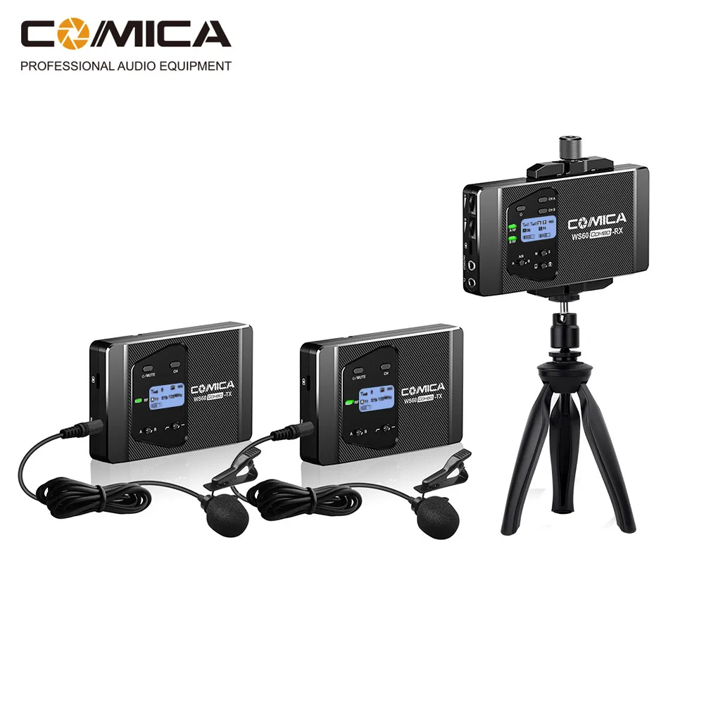 

CoMica CVM-WS60 COMBO 1-Trigger-2 мини-беспроводной микрофон система (два передатчика, один приемник) для смартфонов и камер