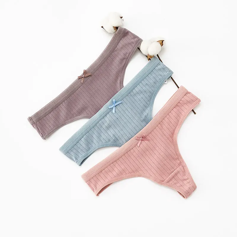 Модные Стринги женское нижнее белье 3 шт./лот трусики из хлопчатобумажной ткани