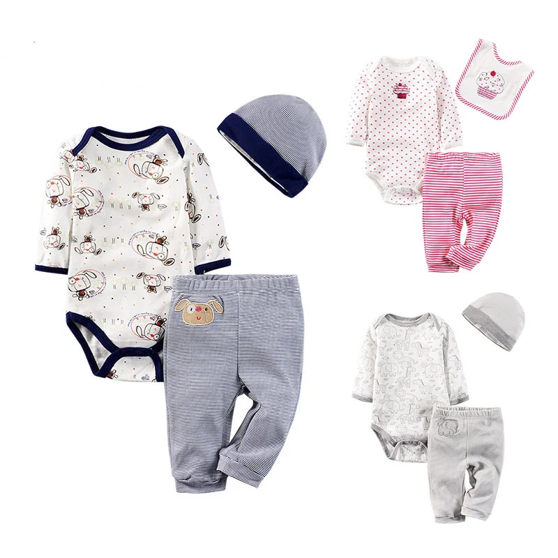 Комплект одежды для маленьких мальчиков боди + брюки нагрудник/шапочка хлопковый