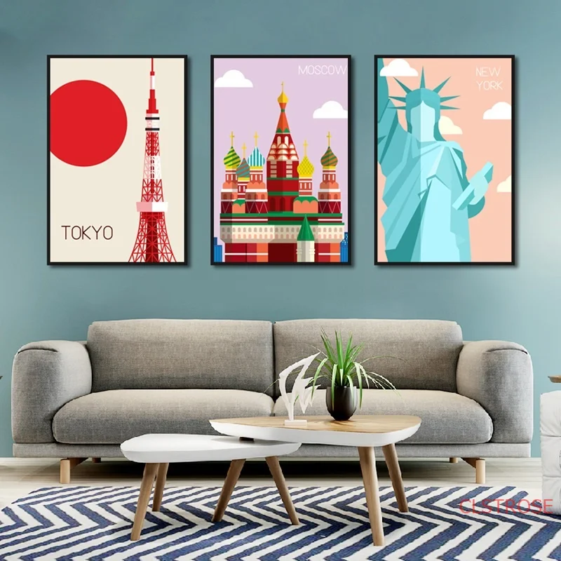 

City Landscape Canvas Painting Tokyo Statue of Liberty Prints and Poster Wall Art Picture for Room Home Decor